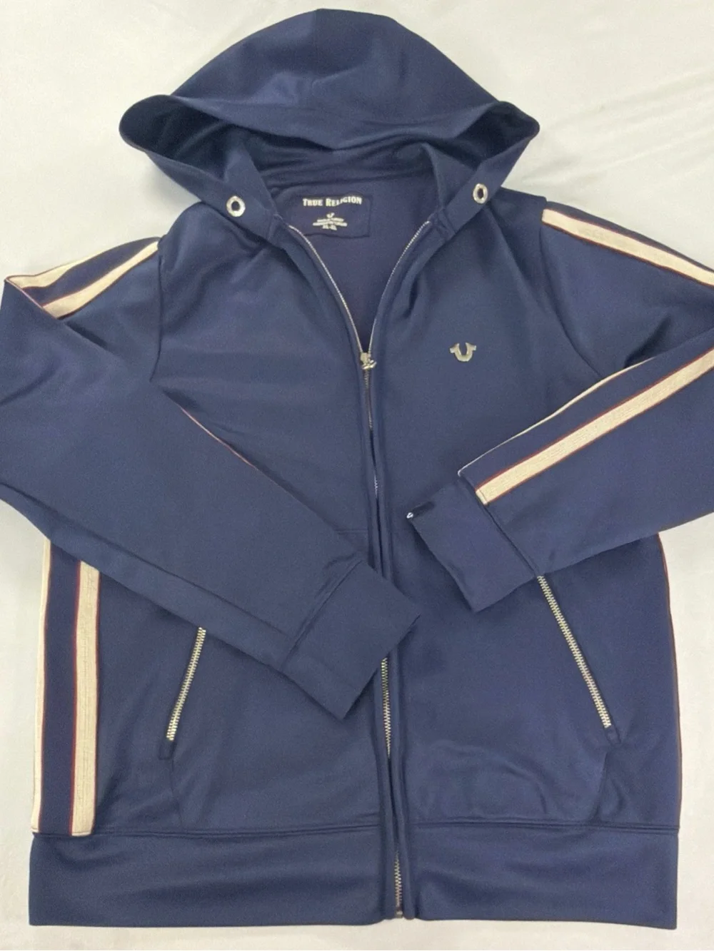 True Religion  Track Jacket Mens Blue Zip Hoodie Stripe XL-XL - 1B